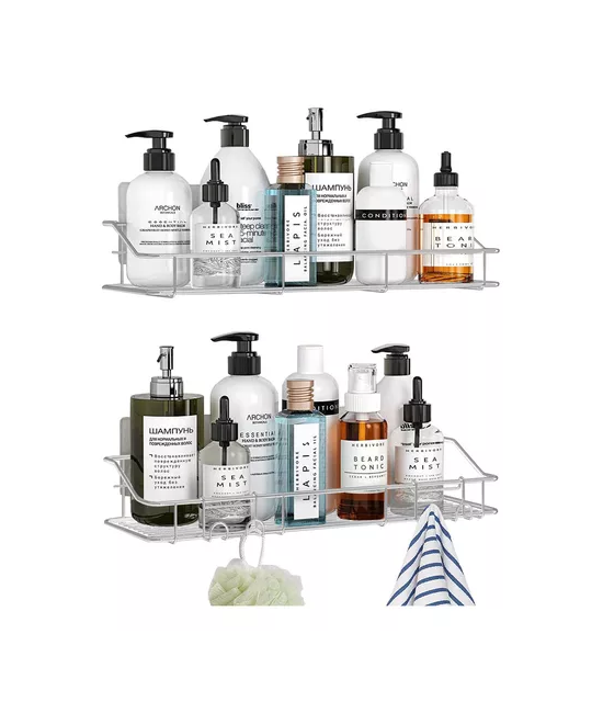 ORGANIZADOR DE DUCHA SET X2 REPISA BAÑO ADHESIVA INOXIDABLE PLATEADO - 1