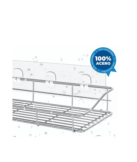 ORGANIZADOR DE DUCHA SET X2 REPISA BAÑO ADHESIVA INOXIDABLE PLATEADO - 2
