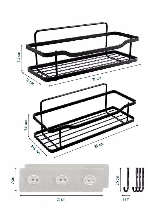 ORGANIZADOR DE DUCHA REPISA BAÑO ADHESIVO SET DE 2 INOXIDABLE EN COLOR NEGRO - 2