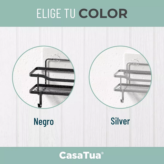 ORGANIZADOR DE DUCHA REPISA BAÑO ADHESIVO SET DE 2 INOXIDABLE EN COLOR NEGRO - 3