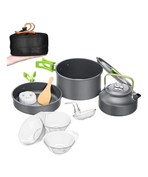 SET DE OLLAS Y TETERA PARA CAMPING, CAZA Y PESCA 3 PERSONAS - 1