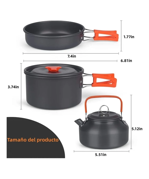 SET OLLAS CAMPING OUTDOOR DE COCINILLA Y TETERA PORTATIL - 2