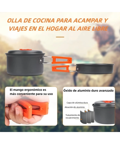 SET OLLAS CAMPING OUTDOOR DE COCINILLA Y TETERA PORTATIL - 4