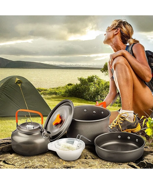 SET OLLAS CAMPING OUTDOOR DE COCINILLA Y TETERA PORTATIL - 6
