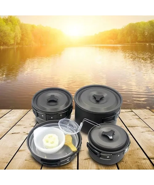 SET DE OLLAS UTENSILIOS DE COCINA 8 PIEZAS CAMPING MILITAR - 4