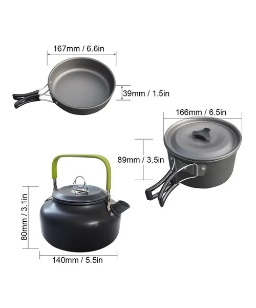SET OLLAS CAMPING 8 PIEZAS OLLA SARTEN TETERA UTENSILIOS - 2