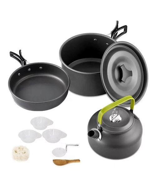 SET OLLAS CAMPING 8 PIEZAS OLLA SARTEN TETERA UTENSILIOS - 7