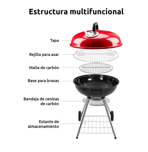 PARRILLA CARBON 85 CM NEGRA/ROJA - 2