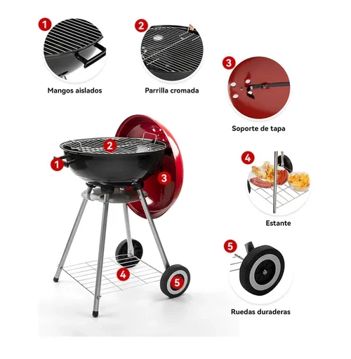 PARRILLA CARBON 85 CM NEGRA/ROJA - 3