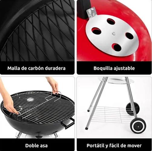 PARRILLA CARBON 85 CM NEGRA/ROJA - 6