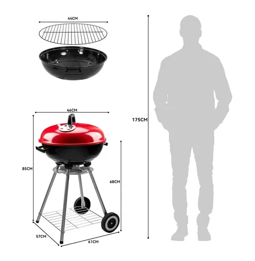 PARRILLA CARBON 85 CM NEGRA/ROJA - 7