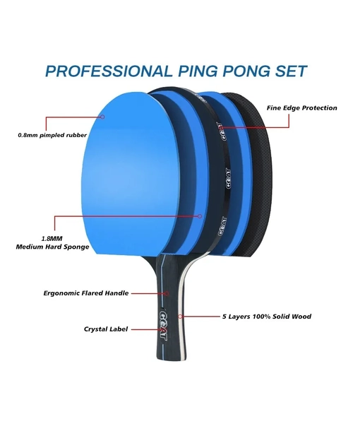 PACK 2 RAQUETAS TENIS MESA GOAT + ESTUCHE + 2 PELOTAS - 6