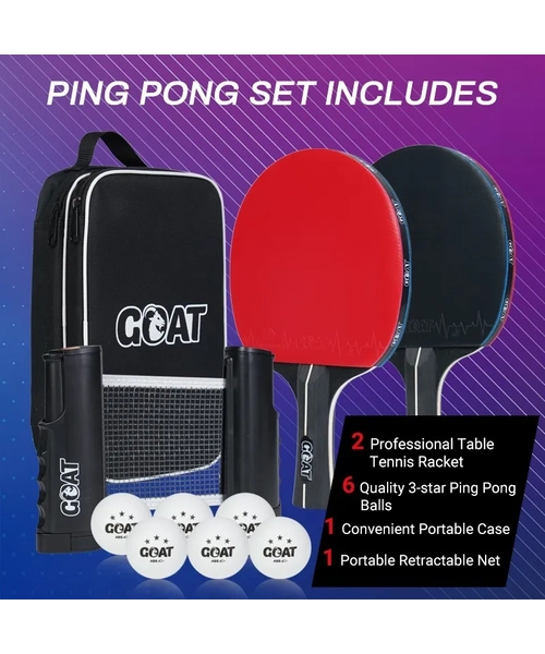 PACK 2 PALETAS PING PONG + ESTUCHE + RED + 6 PELOTAS GOAT - 4