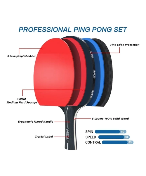 PACK 2 PALETAS PING PONG + ESTUCHE + RED + 6 PELOTAS GOAT - 6
