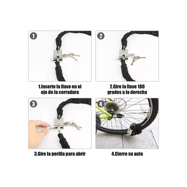 PACK 3 CADENAS SEGURIDAD - CANDADO PARA MOTOS Y BICICLETA 100CM - 3