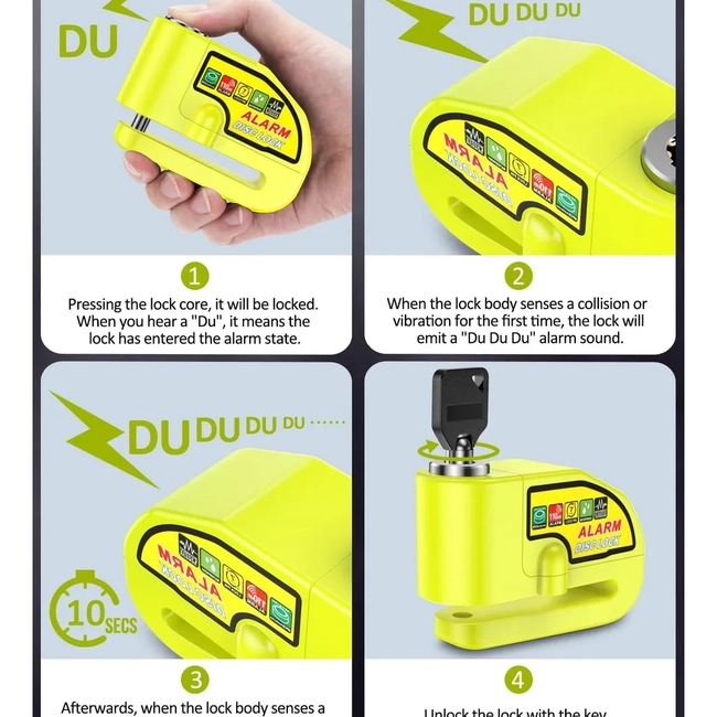 CANDADO ALARMA IMPERMEABLE DE BLOQUEO DE FRENO MOTO - 4