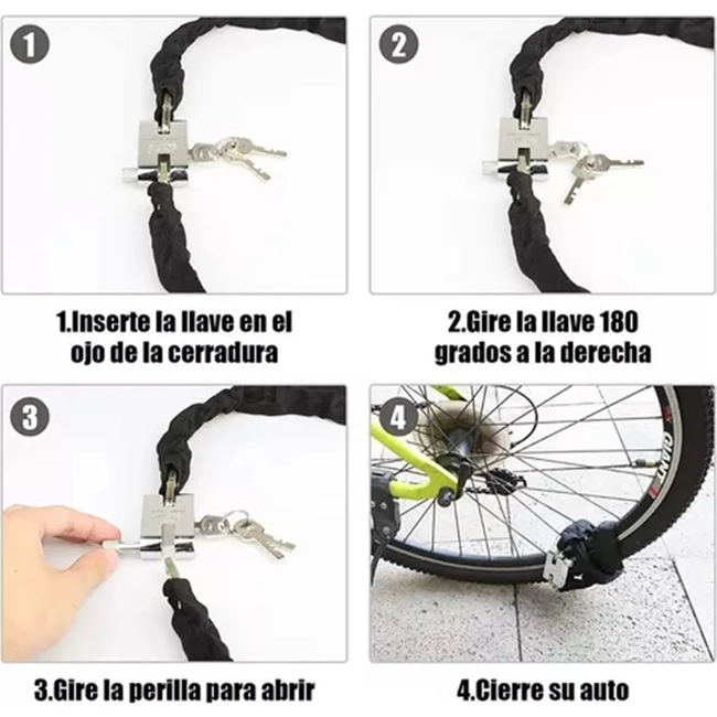 CADENA DE SEGURIDAD Y CANDADO PARA MOTO BICICLETA 60 CM - 4