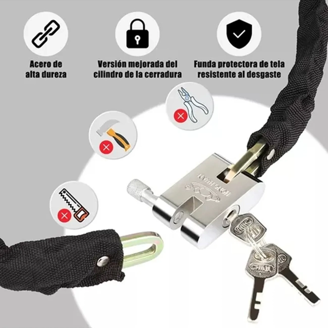 CADENA DE SEGURIDAD Y CANDADO PARA MOTO BICICLETA 60 CM - 5