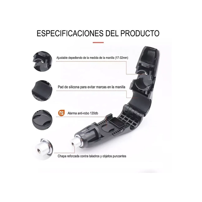 CANDADO MANILLAR MOTO KOVIX KGH-BK ALARMA 120DB 10MM - 4