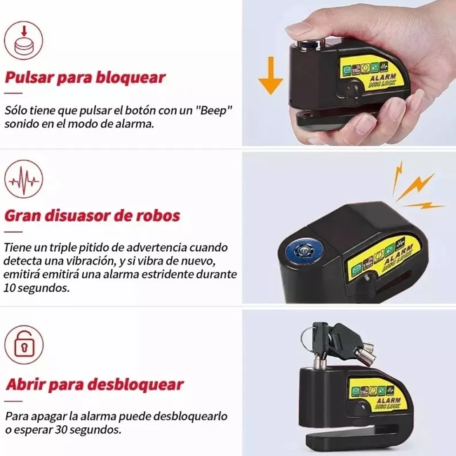 ALARMA MOTOCICLETA BLOQUEO IMPERMEABLE FRENO DISCO - 5
