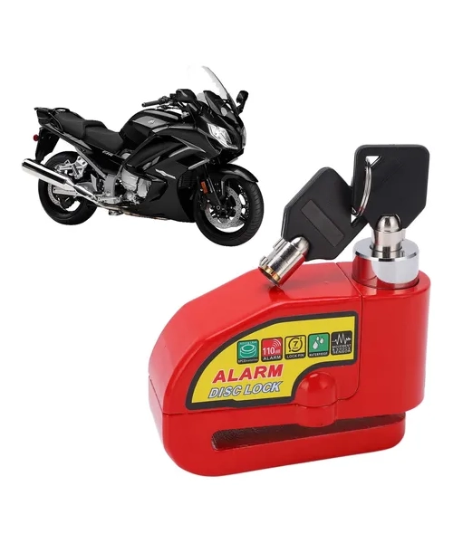 CANDADO ALARMA FRENO DISCO MOTO CON PIOLA RECORDATORIA ROJO - 2