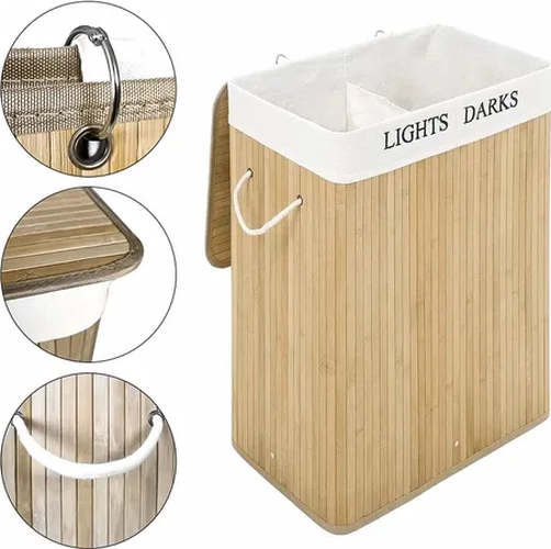 CANASTO ROPA SUCIA BAMBU DOBLE CON TAPA 60L - 4