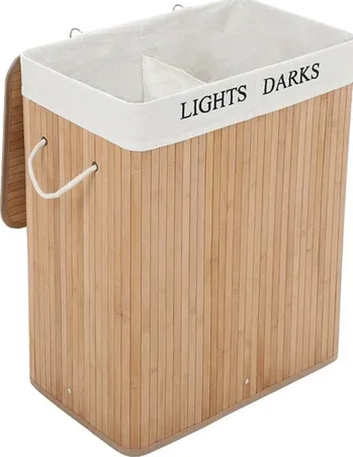 CANASTO ROPA SUCIA BAMBU DOBLE CON TAPA 60L - 6