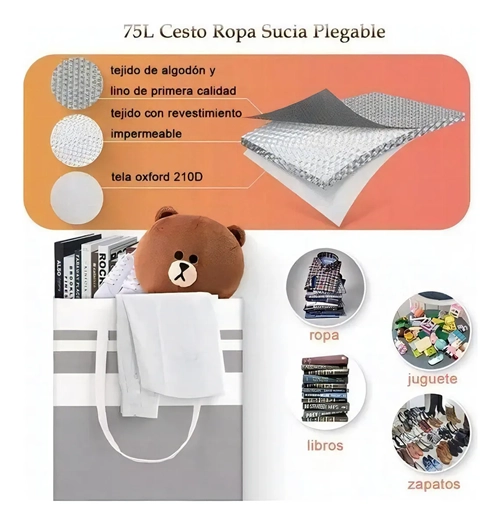 CESTO ROPA SUCIA PLEGABLE 75L - 4