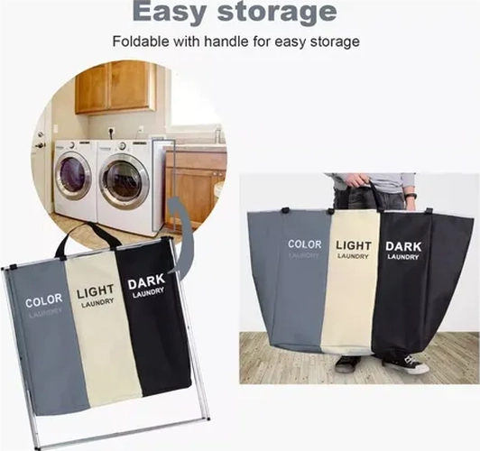 PACK 2 CESTOS ROPA SUCIA 3 COMPARTIMENTOS COLOR NEGRO - 3