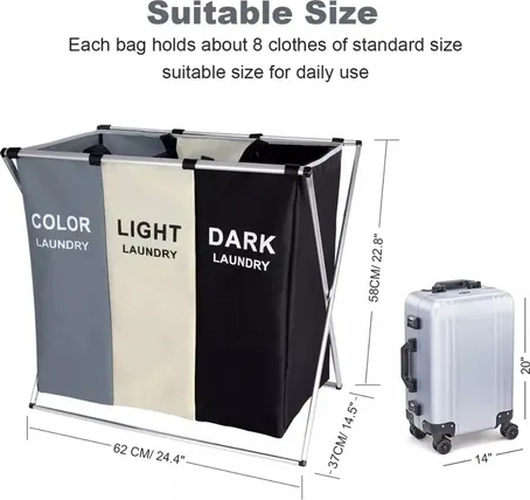 PACK 2 CESTOS ROPA SUCIA 3 COMPARTIMENTOS COLOR NEGRO - 7