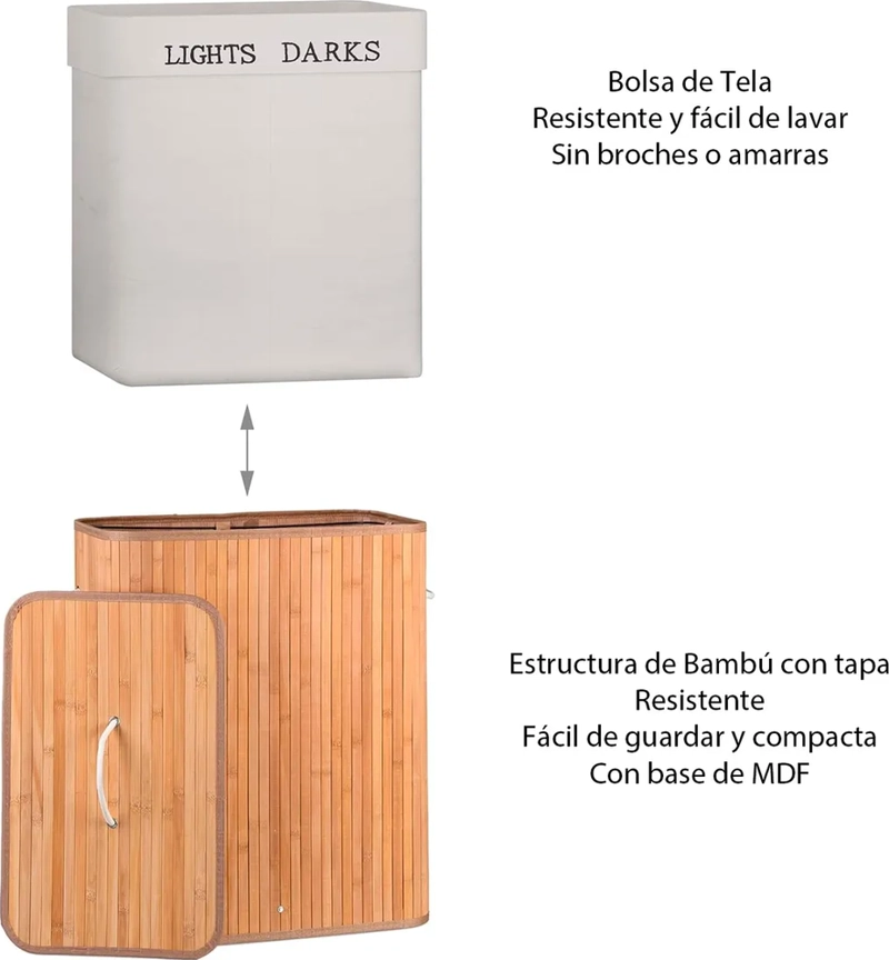 CANASTO ROPA BAMBU DOBLE 65CM CON TAPA - 6