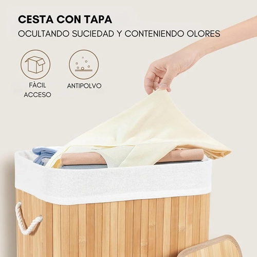 CESTA ROPA SUCIA RECTANGULAR BAMBU COLOR MADERA - 4