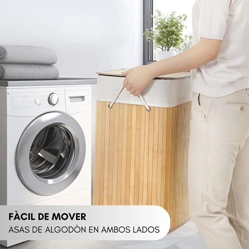 CESTA ROPA SUCIA RECTANGULAR BAMBU COLOR MADERA - 5