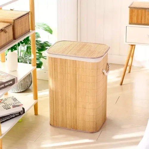 CESTO ROPA BAMBU WHITMOR 60CM CON TAPA Y ASAS - 2