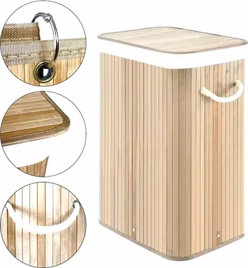 CESTO ROPA BAMBU WHITMOR 60CM CON TAPA Y ASAS - 5