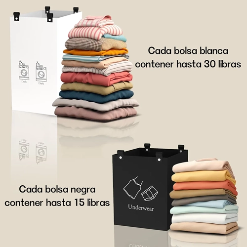 CESTA ROPA SUCIA 4 COMPARTIMENTOS COLOR BLANCO Y NEGRO - 5