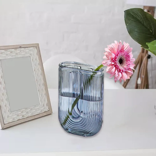 FLORERO JARRON DECORATIVO VIDRIO LINEAS RECTANGULAR 18 CM - 2