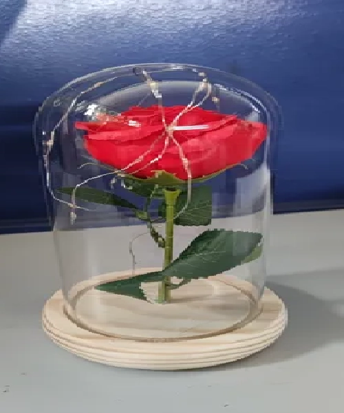 CUPULA CRISTAL LED CON ROSA ROJA BELLA Y BESTIA - 1