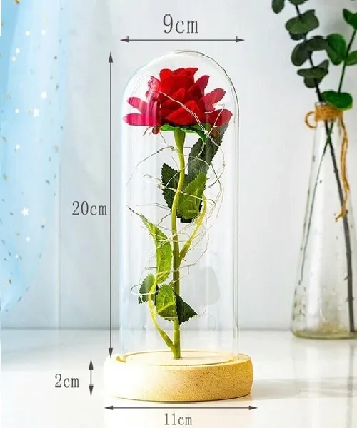 CUPULA CRISTAL LED CON ROSA ROJA BELLA Y BESTIA - 3