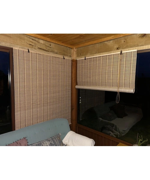 CORTINA BAMBU MADERA ROLLER CON CUERDA REGULABLE 150X120 CM MARRON CLARO - 4