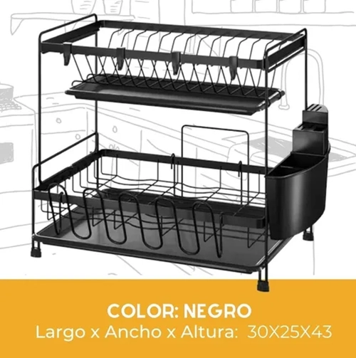 ESCURRIDOR LOZA 2 NIVELES COCINA COLOR NEGRO 802-2 - 6
