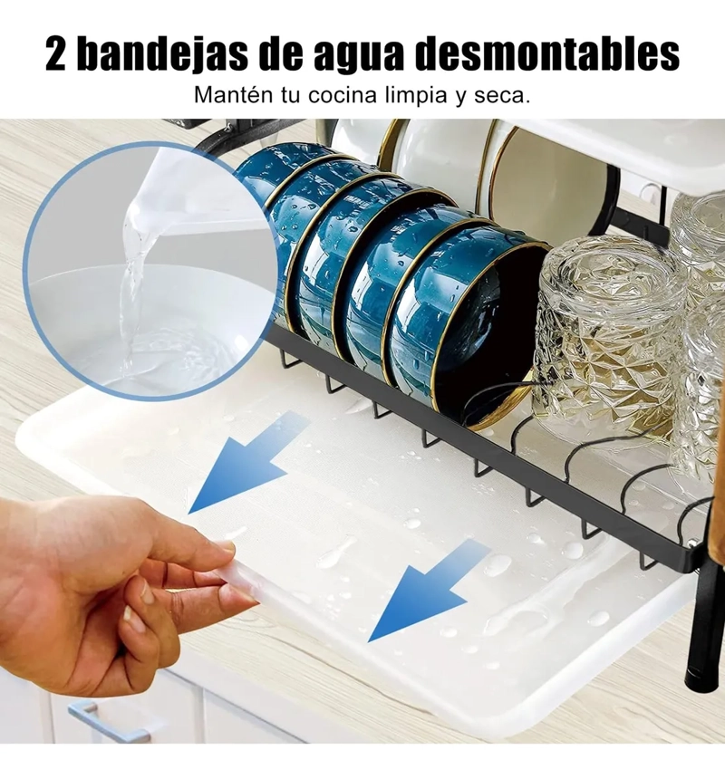 ESCURRIDOR PLATOS METAL CON BANDEJA 2 NIVELES - 6