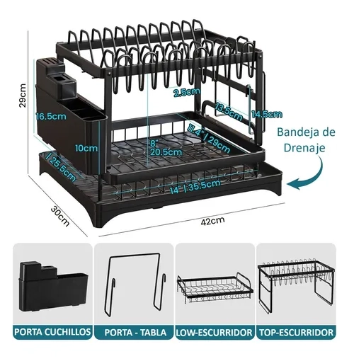 ESCURRIDOR LOZA 2 NIVELES COLOR NEGRO WAKESHOME - 2