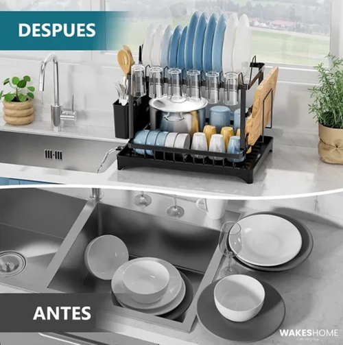 ESCURRIDOR LOZA 2 NIVELES COLOR NEGRO WAKESHOME - 4