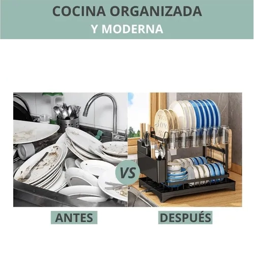ESCURRIDOR LOZA 2 NIVELES ACERO INOXIDABLE NEGRO - 5
