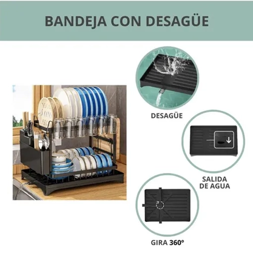 ESCURRIDOR LOZA 2 NIVELES ACERO INOXIDABLE NEGRO - 6