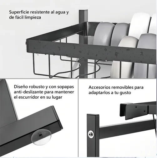 ESCURRIDOR BACHA DOBLE ACERO INOXIDABLE NEGRO - 4