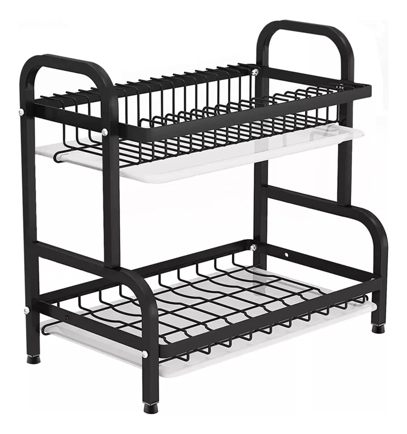 ESCURRIDOR LOZA PLATOS 2 NIVELES COLOR NEGRO - 1