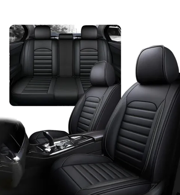 FUNDA CUBRE ASIENTO ECOCUERO SET 5 ASIENTOS NEGRO - 1