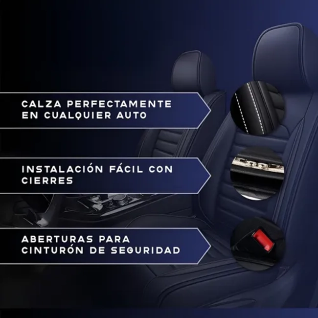 FUNDA CUBRE ASIENTO ECOCUERO SET 5 ASIENTOS NEGRO - 2